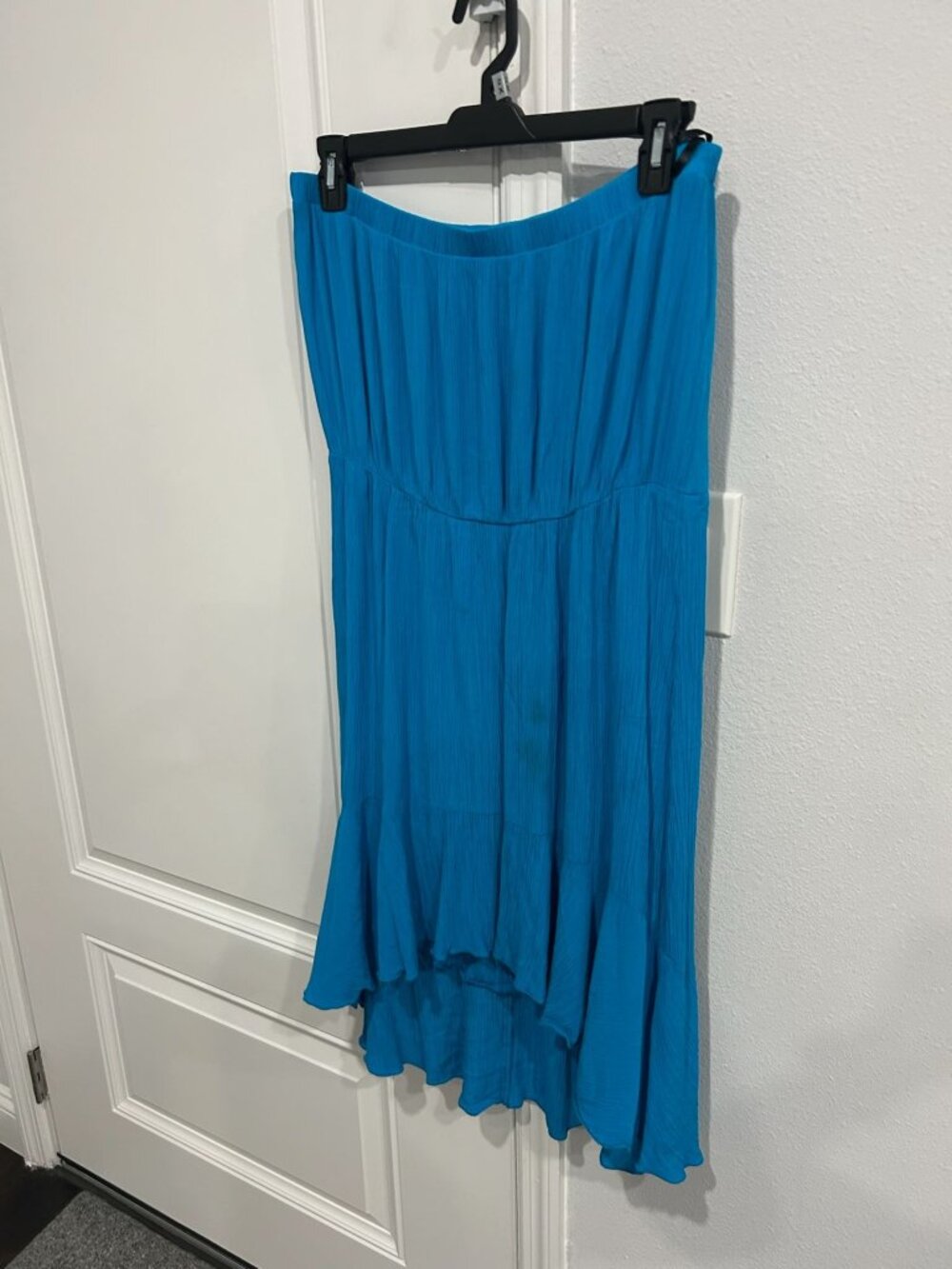Coco Bianco XL Blue Hi Low Ruffle Hem Strapless Tube Top Blouse Boho Whimsical - Picture 3 of 10